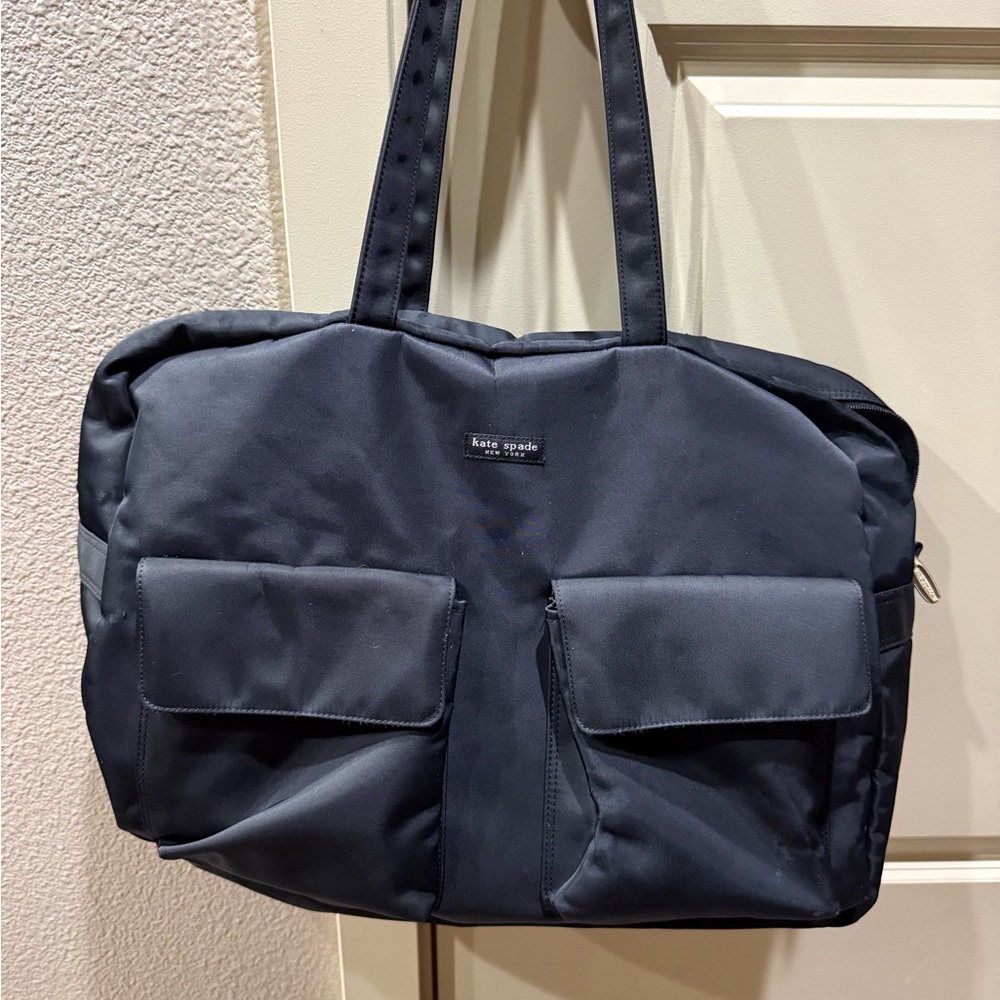 kate spade black nylon laptop tote with front flap pockets